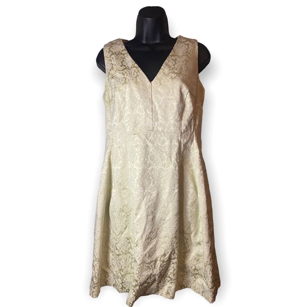 𝅺Eva Mendes light green floral jacquard dress fit